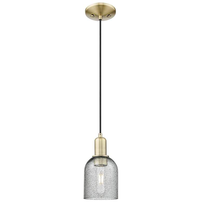 Image 1 Arcadia Caledonia 5"W Brass Cord Hung Mini Pendant With Charcoal Shade