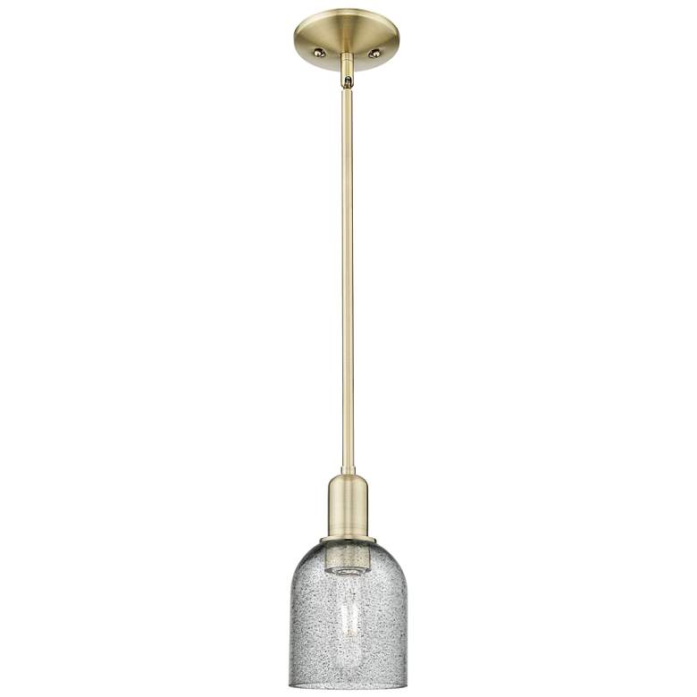 Image 1 Arcadia Caledonia 5"W Brass Stem Hung Mini Pendant With Charcoal Shade