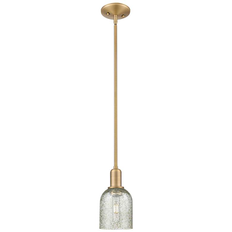 Image 1 Arcadia Caledonia 5"W Brushed Brass Stem Mini Pendant w/ Mica Shade