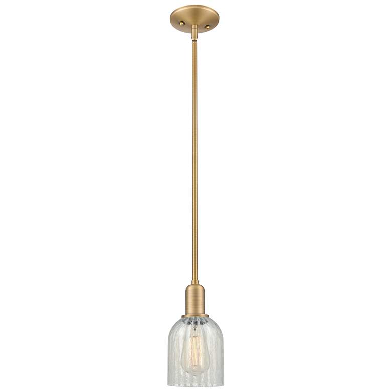 Image 1 Arcadia Caledonia 5"W Brushed Brass Stem Pendant w/ Mouchette Shade