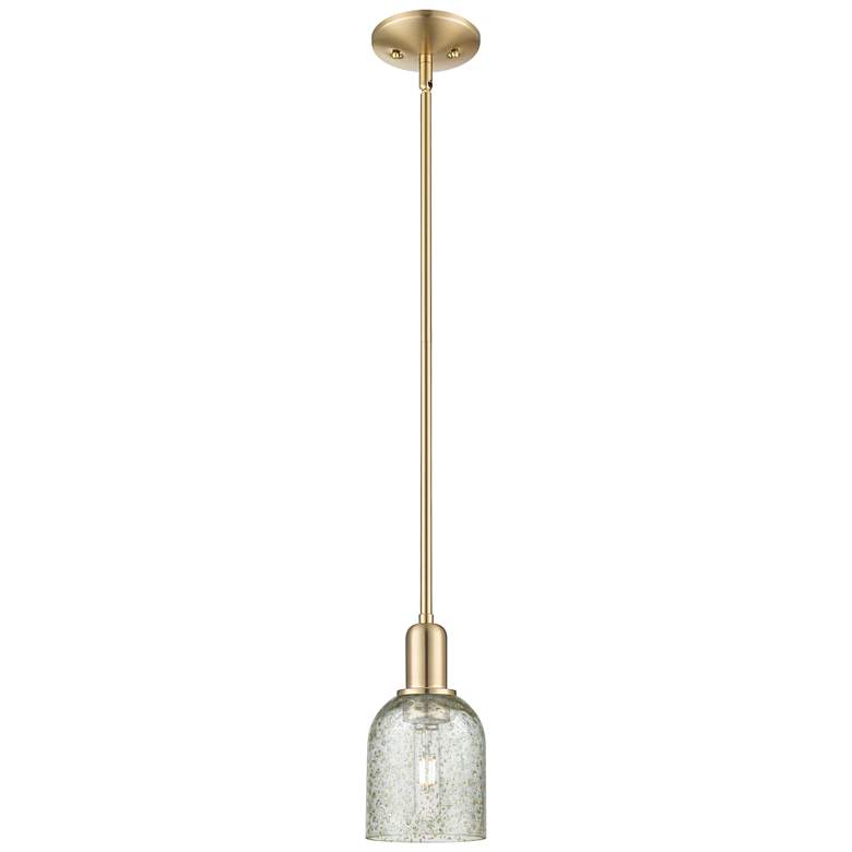 Image 1 Arcadia Caledonia 5"W Champagne Bronze Stem Mini Pendant w/ Mica Shade