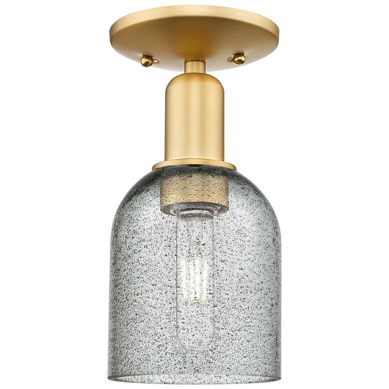 Image 1 Arcadia Caledonia 5"W Satin Gold Semi.Flush Mount With Charcoal Shade