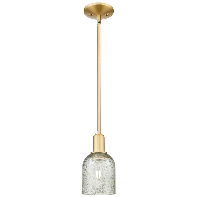 Image 1 Arcadia Caledonia 5"W Satin Gold Stem Hung Mini Pendant w/ Mica Shade