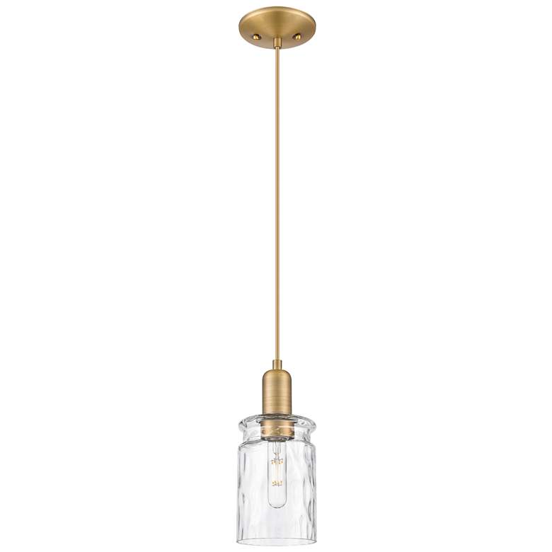 Image 1 Arcadia Candor 5"W Brushed Brass Cord Pendant w/ Clear Waterglass Shade