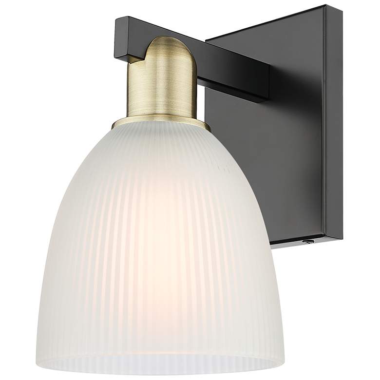 Image 1 Arcadia Castile 11" High Black Antique Brass Sconce With White Shade