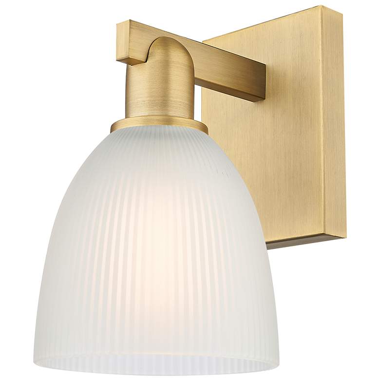 Image 1 Arcadia Castile 11" High Brushed Brass Sconce With White Shade