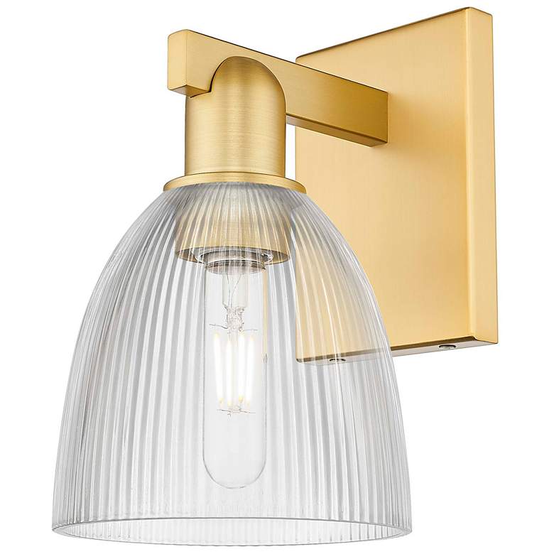 Image 1 Arcadia Castile 11" High Satin Gold Sconce With Clear Shade