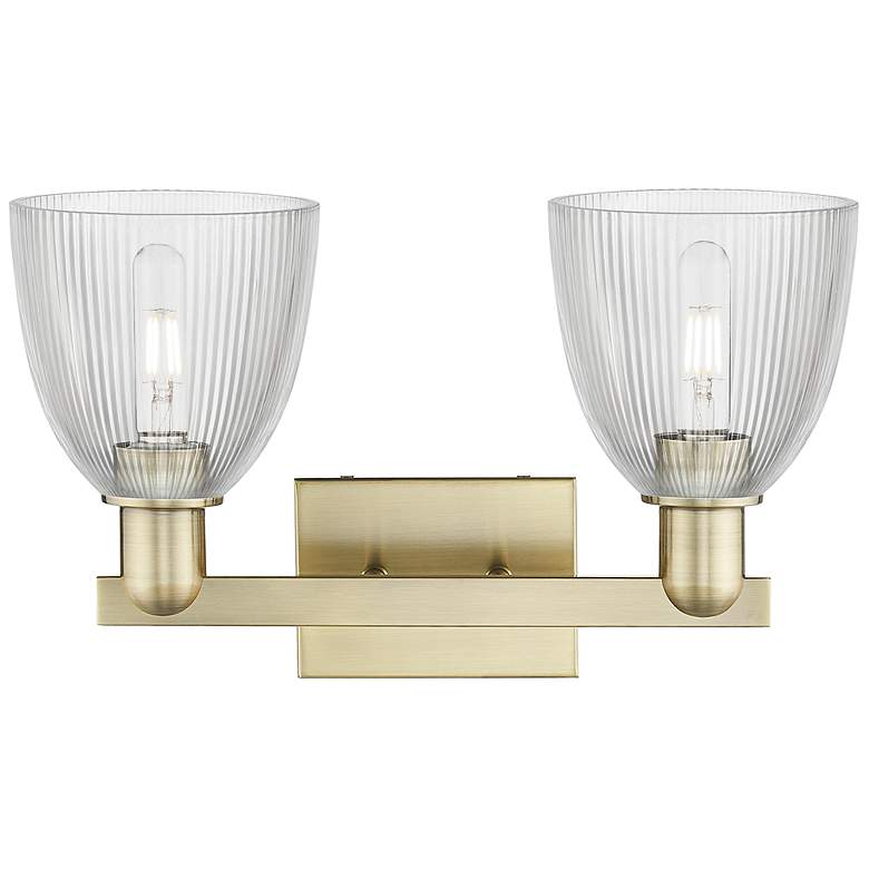 Image 2 Arcadia Castile 17"W 2 Light Brass Vanity Light With Clear Shade more views