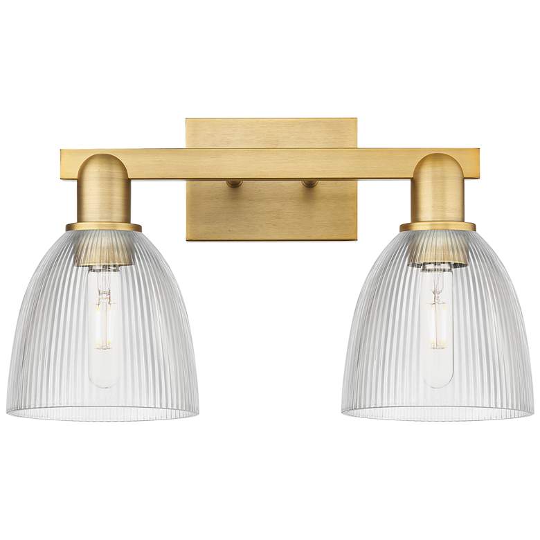 Image 1 Arcadia Castile 17"W 2 Light Brushed Brass Vanity Light w/ Clear Shade