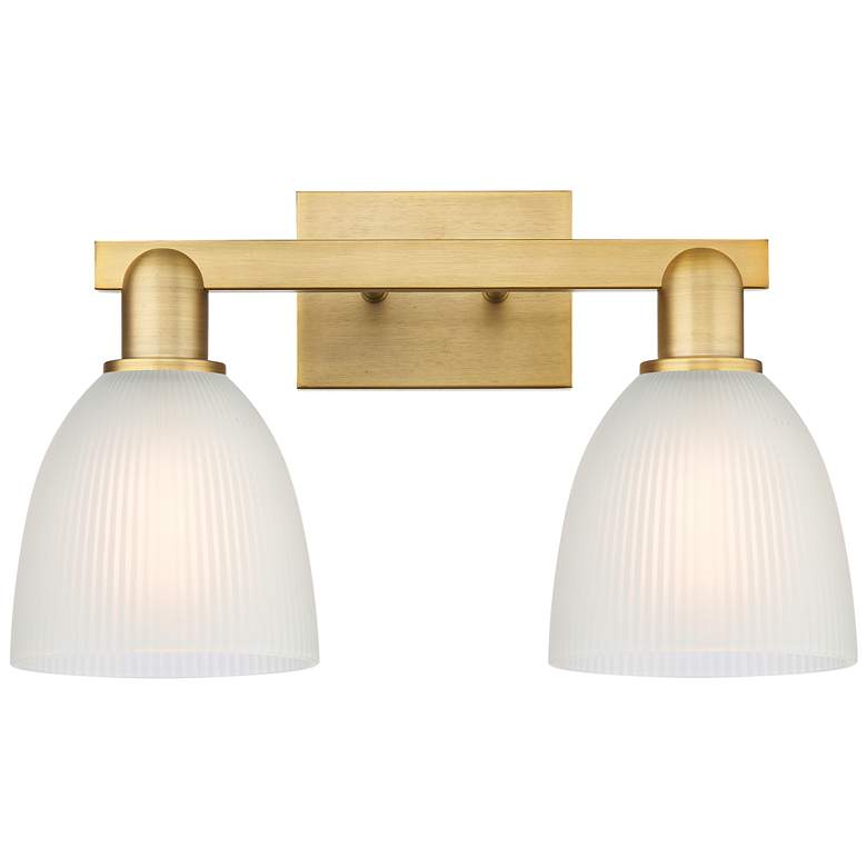 Image 1 Arcadia Castile 17"W 2 Light Brushed Brass Vanity Light w/ White Shade