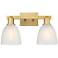 Arcadia Castile 17"W 2 Light Brushed Brass Vanity Light w/ White Shade