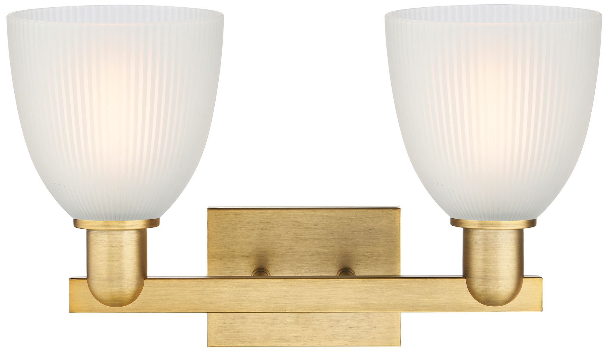 Image 2 Arcadia Castile 17"W 2 Light Brushed Brass Vanity Light w/ White Shade more views