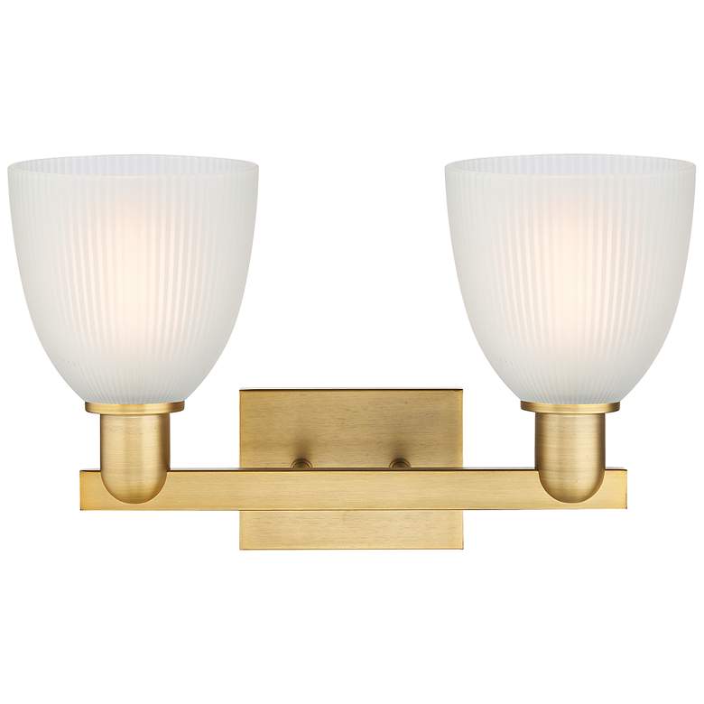 Image 2 Arcadia Castile 17"W 2 Light Brushed Brass Vanity Light w/ White Shade more views