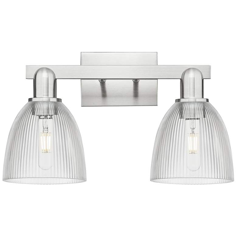 Image 1 Arcadia Castile 17"W 2 Light Brushed Nickel Bath Light w/ Clear Shade