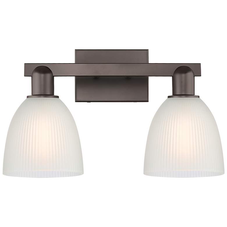 Image 1 Arcadia Castile 17"W 2 Light Oiled Bronze Vanity Light w/ White Shade