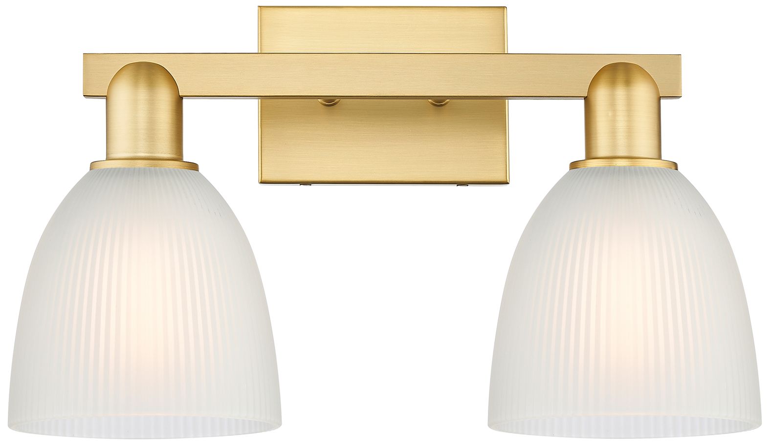 Arcadia Castile 17"W 2 Light Satin Gold Vanity Light With White Shade