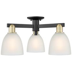Arcadia Castile 24"W 3 Light Black Brass Semi-Flush w/ White Shade