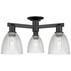 Arcadia Castile 24"W 3 Light Black Semi.Flush Mount w/ Clear Shade