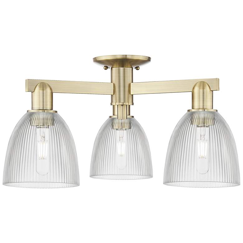 Image 1 Arcadia Castile 24"W 3 Light Brass Semi.Flush Mount With Clear Shade