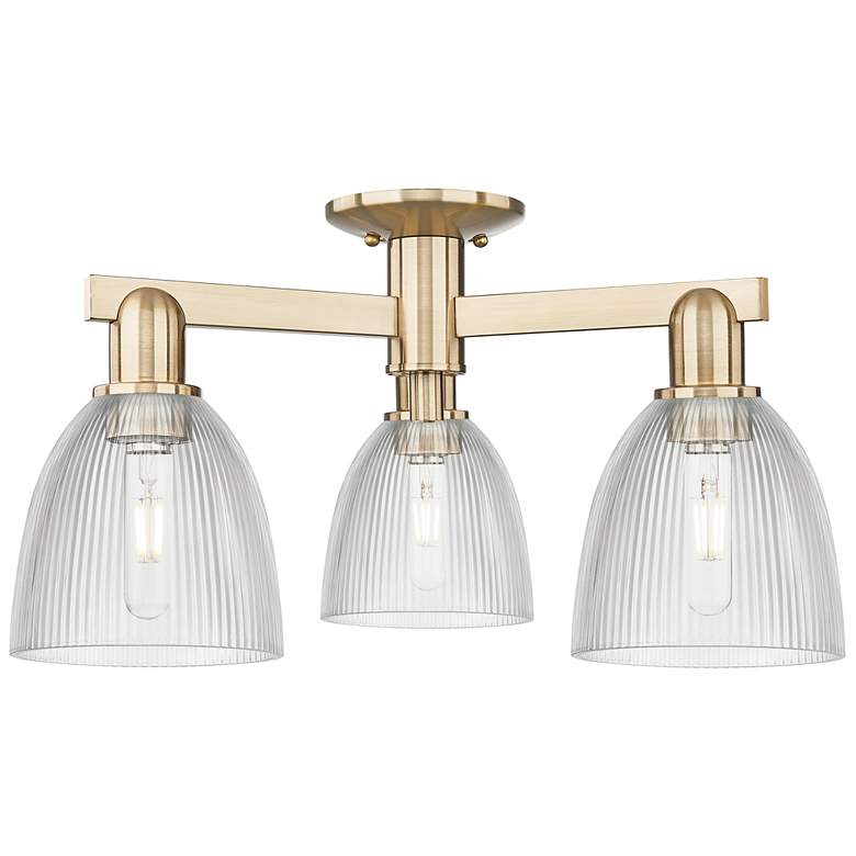 Image 1 Arcadia Castile 24"W 3 Light Bronze Semi.Flush Mount w/ Clear Shade