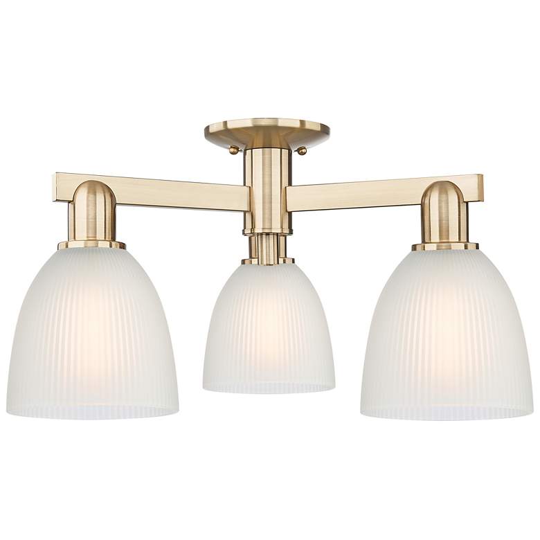 Image 1 Arcadia Castile 24"W 3 Light Bronze Semi.Flush Mount w/ White Shade