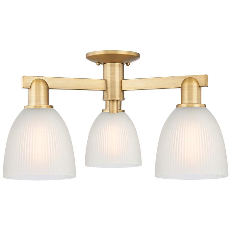 Image 1 Arcadia Castile 24"W 3 Light Brushed Brass Semi-Flush w/ White Shade
