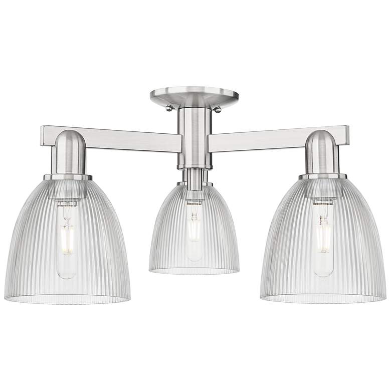 Image 1 Arcadia Castile 24"W 3 Light Brushed Nickel Semi-Flush w/ Clear Shade