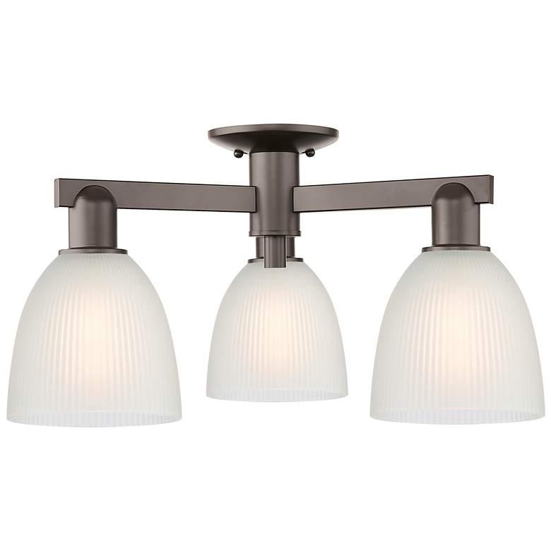 Image 1 Arcadia Castile 24"W 3 Light Oiled Bronze Semi-Flush w/ White Shade