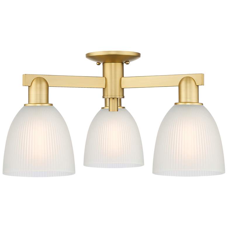 Image 1 Arcadia Castile 24"W 3 Light Satin Gold Semi-Flush w/ White Shade