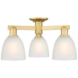 Arcadia Castile 24"W 3 Light Satin Gold Semi-Flush w/ White Shade