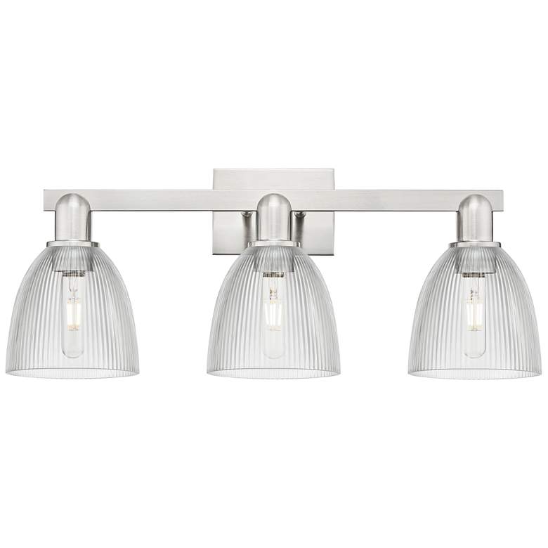 Image 1 Arcadia Castile 25"W 3 Light Brushed Nickel Bath Light w/ Clear Shade