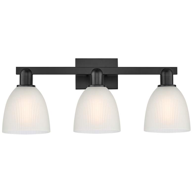 Image 1 Arcadia Castile 25"W 3 Light Matte Black Vanity Light With White Shade