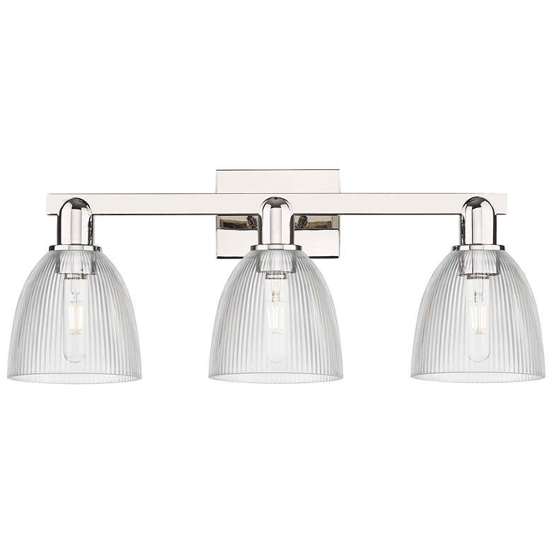 Image 1 Arcadia Castile 25"W 3 Light Polished Nickel Bath Light w/ Clear Shade