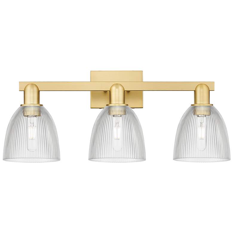 Image 1 Arcadia Castile 25"W 3 Light Satin Gold Vanity Light With Clear Shade