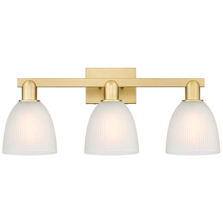 Image 1 Arcadia Castile 25"W 3 Light Satin Gold Vanity Light With White Shade