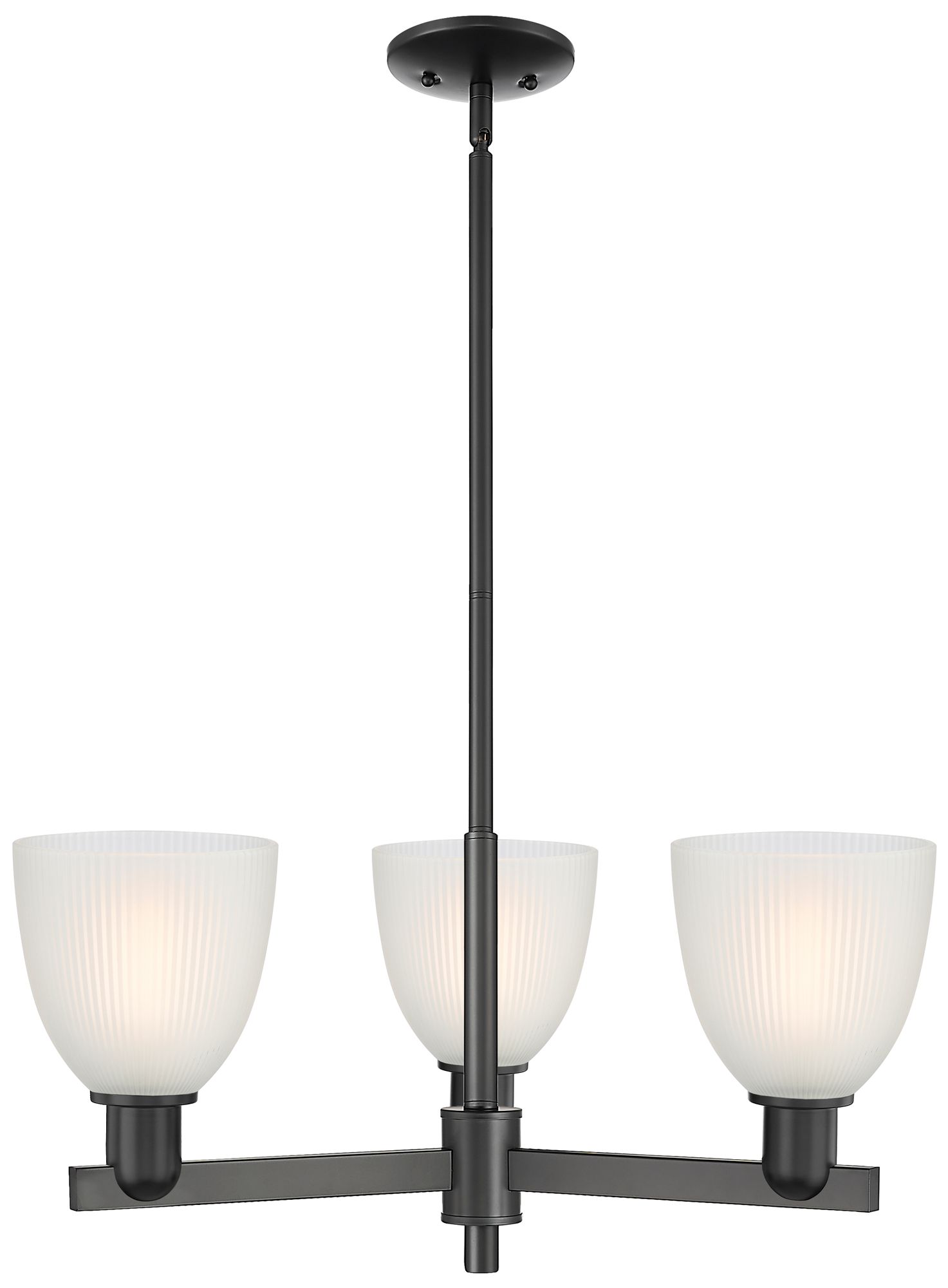 Arcadia Castile 28"W 3 Light Black Stem Hung Chandelier w/ White Shade
