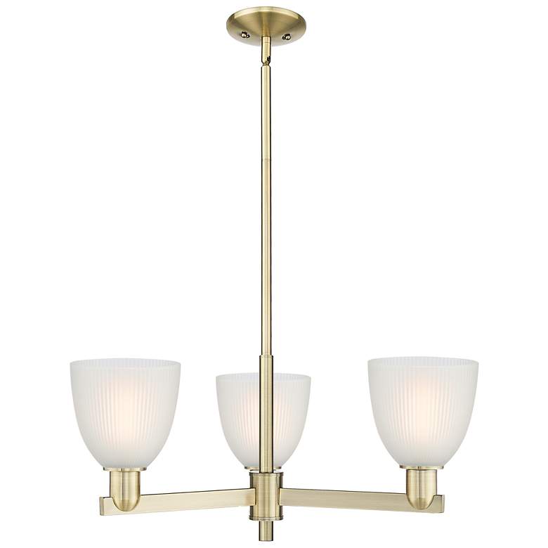 Image 1 Arcadia Castile 28"W 3 Light Brass Stem Hung Chandelier w/ White Shade