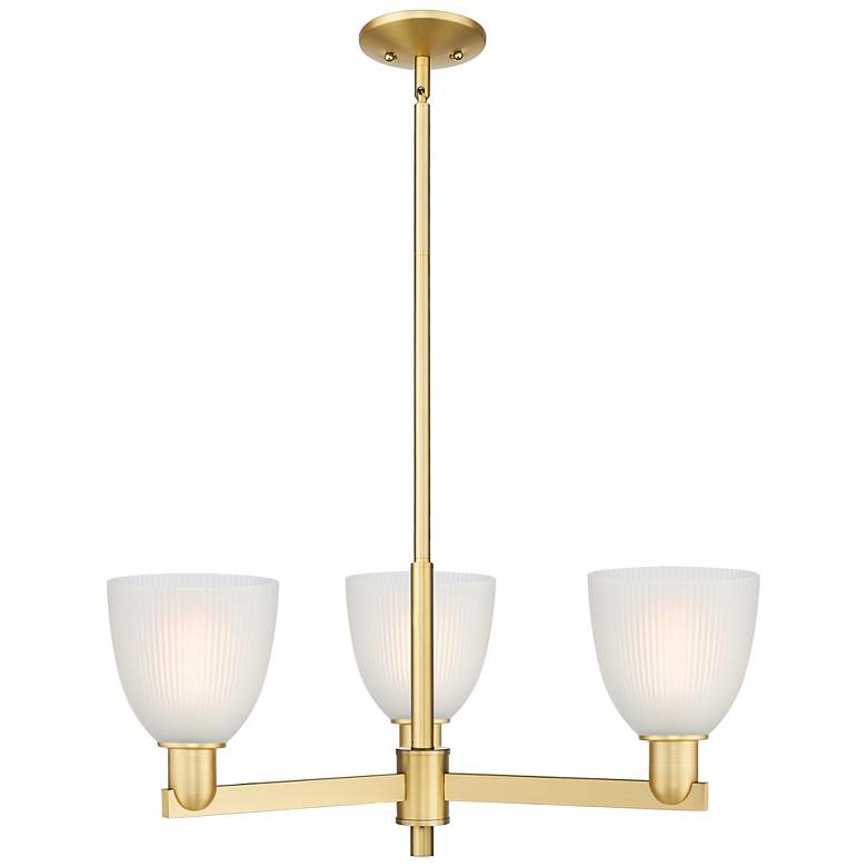 Image 1 Arcadia Castile 28"W 3 Light Gold Stem Hung Chandelier w/ White Shade