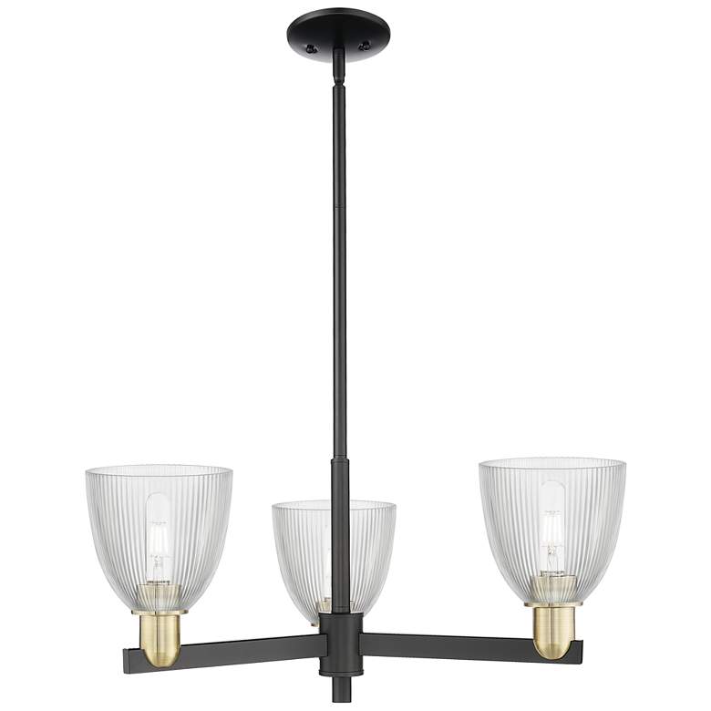 Image 1 Arcadia Castile 28"W 3-Lt Black Brass Stem Chandelier w/ Clear Shade