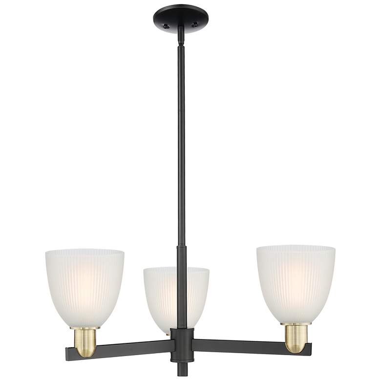 Image 1 Arcadia Castile 28"W 3-Lt Black Brass Stem Chandelier w/ White Shade