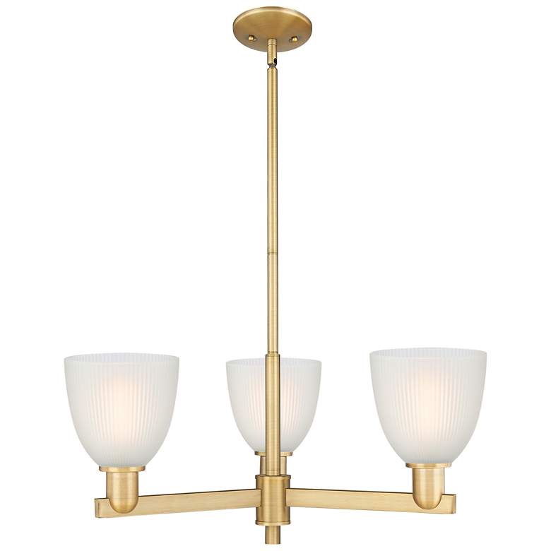 Image 1 Arcadia Castile 28"W 3-Lt Brushed Brass Stem Chandelier w/ White Shade