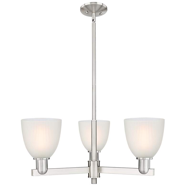 Image 1 Arcadia Castile 28"W 3-Lt Satin Nickel Stem Chandelier w/ White Shade