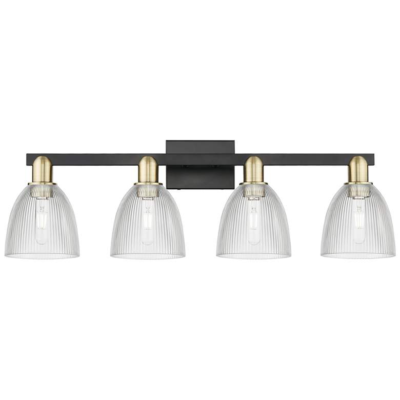 Image 1 Arcadia Castile 33"W 4 Light Black Brass Vanity Light w/ Clear Shade