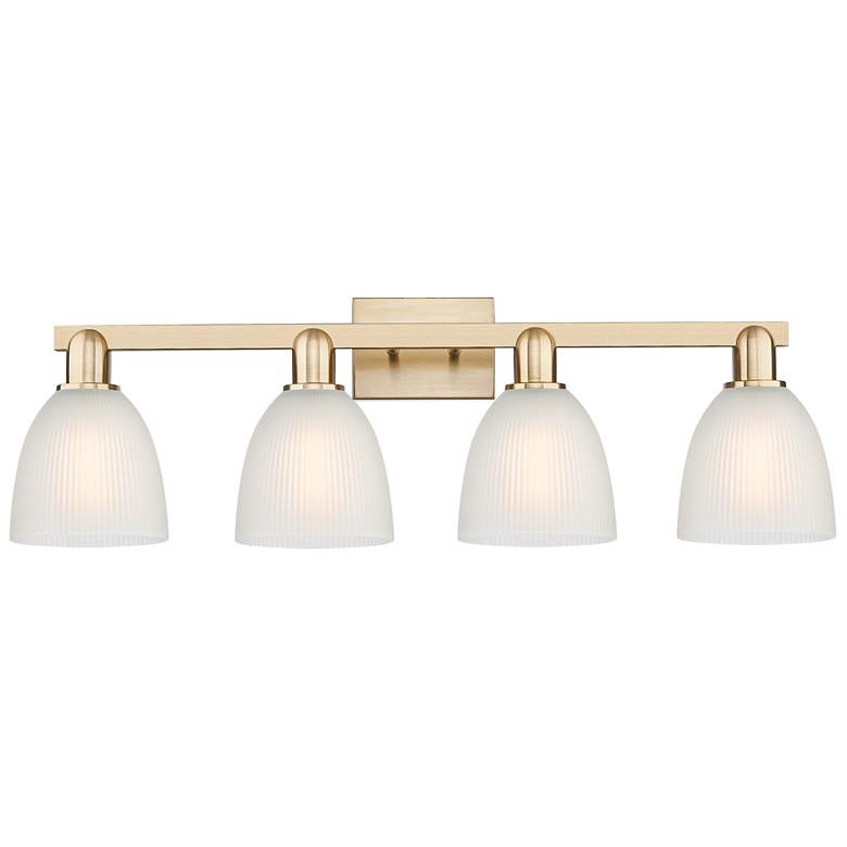 Image 1 Arcadia Castile 33"W 4 Light Bronze Vanity Light w/ White Shade