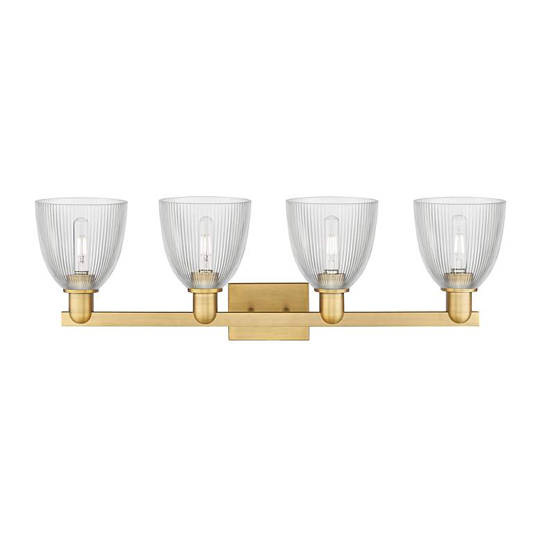 Image 2 Arcadia Castile 33"W 4 Light Brushed Brass Vanity Light w/ Clear Shade more views