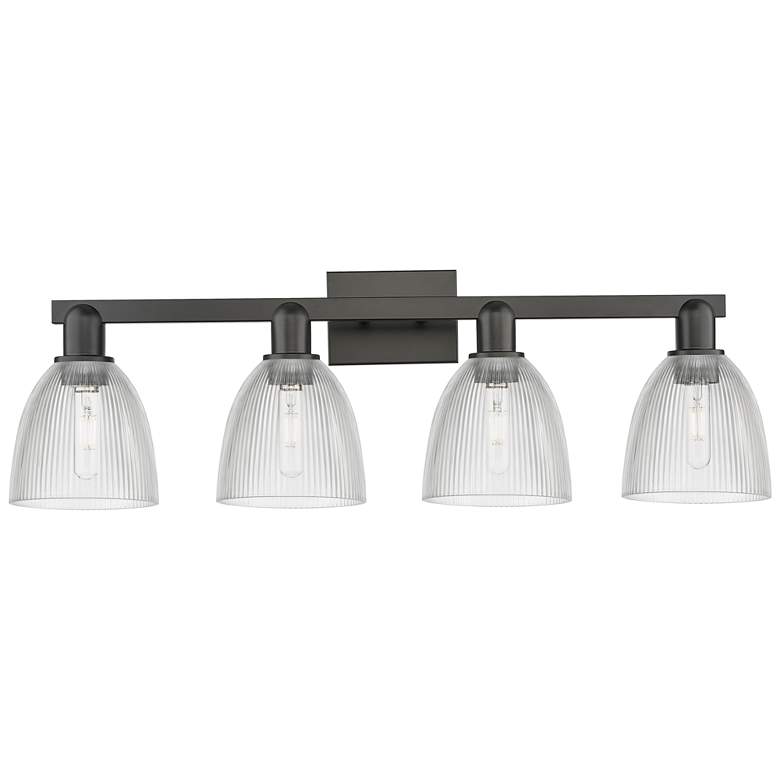 Image 1 Arcadia Castile 33"W 4 Light Matte Black Vanity Light With Clear Shade