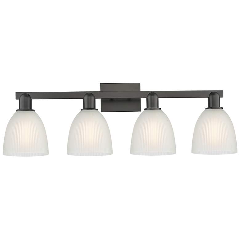Image 1 Arcadia Castile 33"W 4 Light Matte Black Vanity Light With White Shade