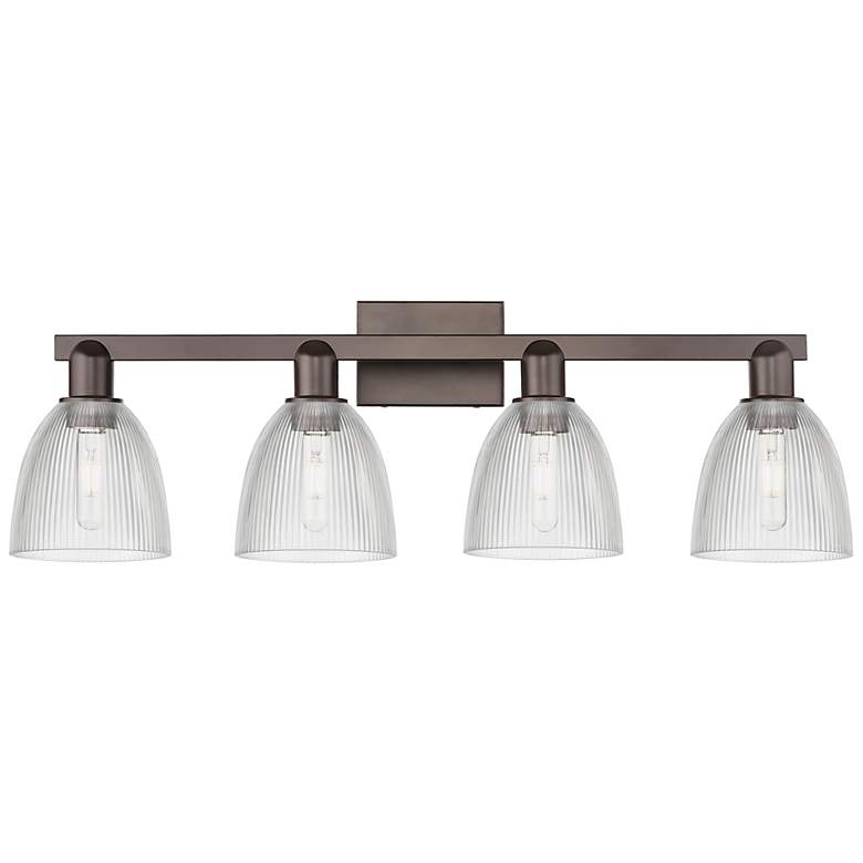 Image 1 Arcadia Castile 33"W 4 Light Oiled Bronze Vanity Light w/ Clear Shade