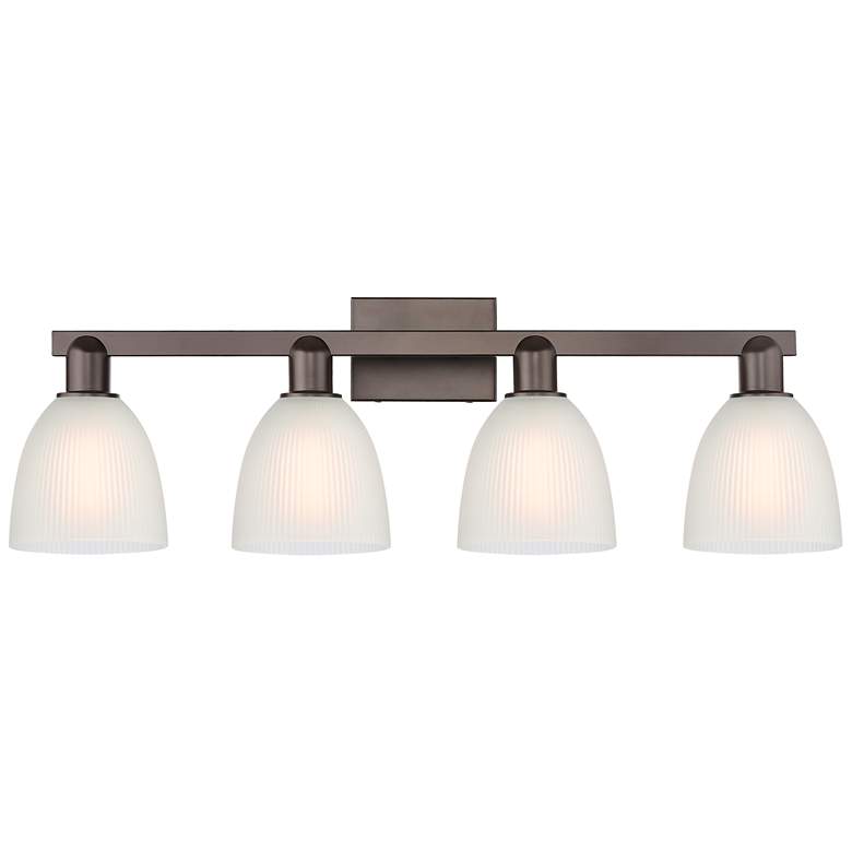 Image 1 Arcadia Castile 33"W 4 Light Oiled Bronze Vanity Light w/ White Shade