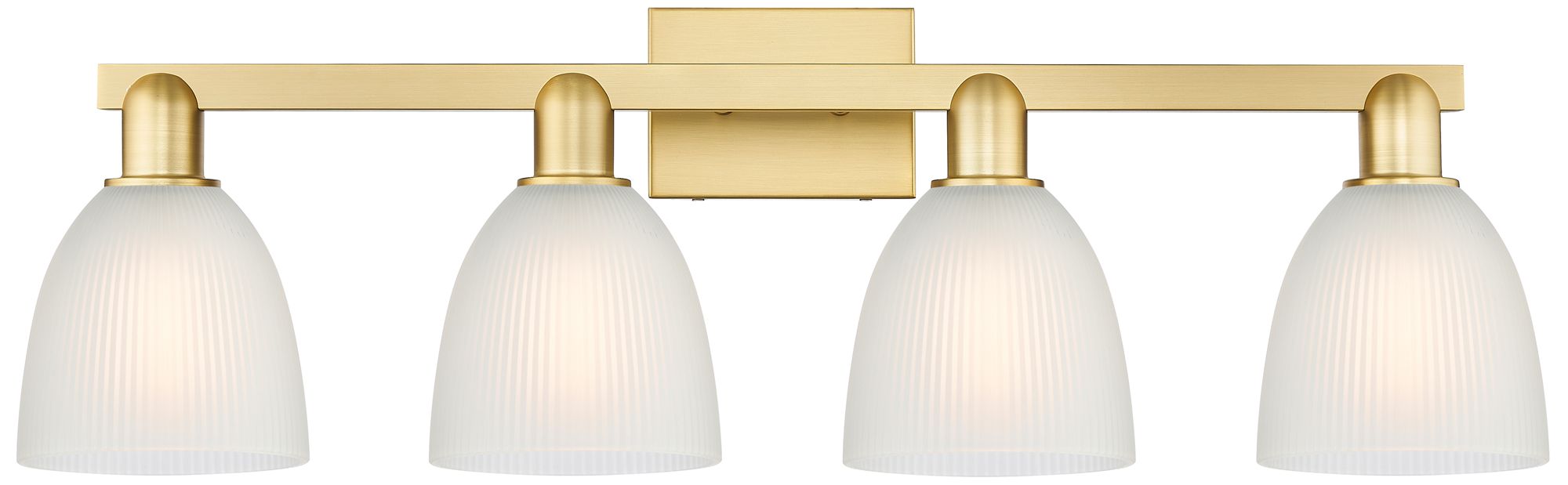 Arcadia Castile 33"W 4 Light Satin Gold Vanity Light With White Shade